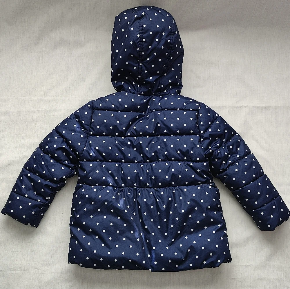 Healthtex Girl's Toddler Puffer Jacket - Blue w/White Polka Dots - Size 4T - Picture 2 of 8